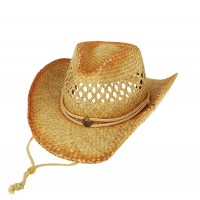 Straw Cowboy Hats – 12 PCS Straw w/ Outback Tea Stained - Natural - HT-8174NT